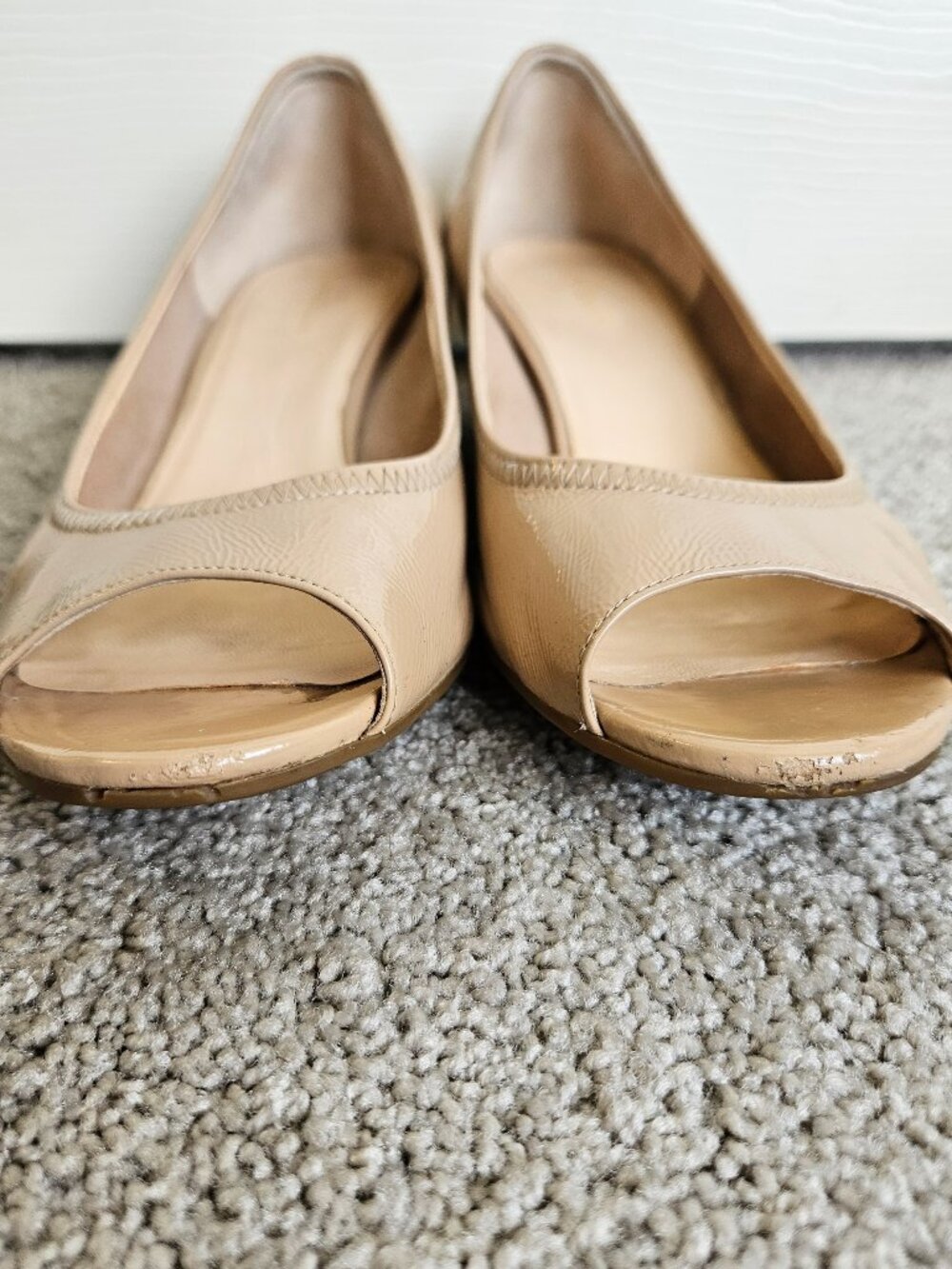 Cole Haan Nike Air Tan Patent Peep Toe Low Wedge Pumps Size 8 - Picture 6 of 9